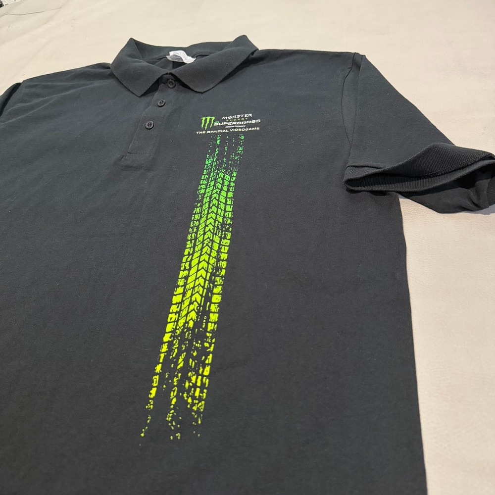 VTG Y2K Monster Energy Supercross Official Videogame Polo Shirt Men 2XL Black-